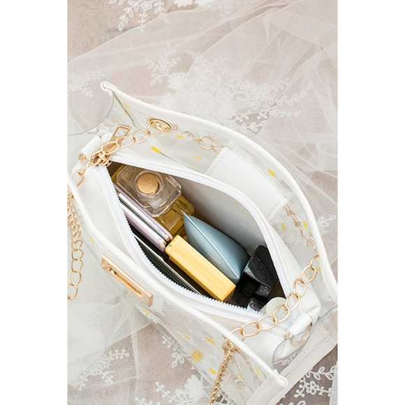 Mini Floral Daisy Transparent Square Crossbody Bag with Inner Pouch Black - Picture 3 of 5